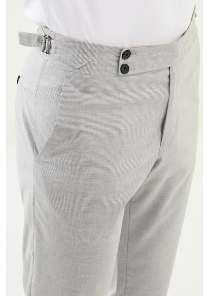 Desenli Gri Slim Fit Beli Tokalı Erkek Pantolon fiyatları