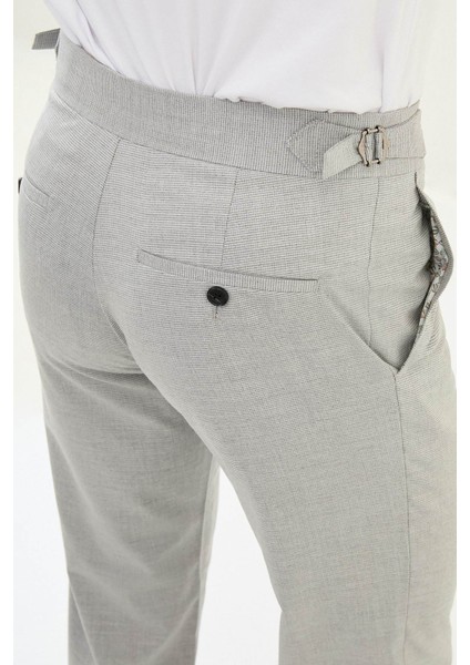 Desenli Gri Slim Fit Beli Tokalı Erkek Pantolon fırsatları
