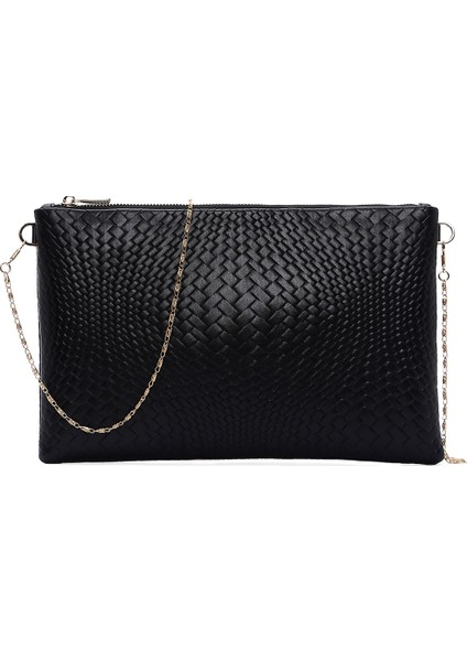 Kadın Siyah Zincir Askılı Örgülü Portföy Çanta 25ABD220226
