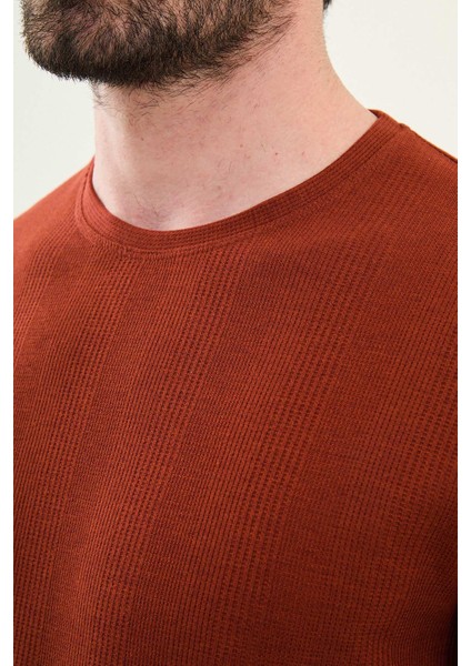 Desenli Kiremit Slim Fit Bisiklet Yaka Erkek T-Shirt fiyatları