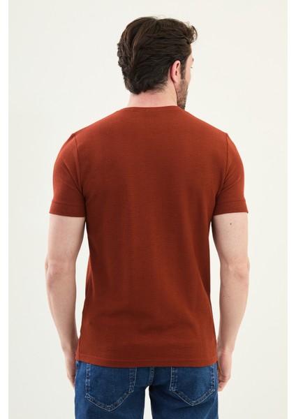 Desenli Kiremit Slim Fit Bisiklet Yaka Erkek T-Shirt modelleri