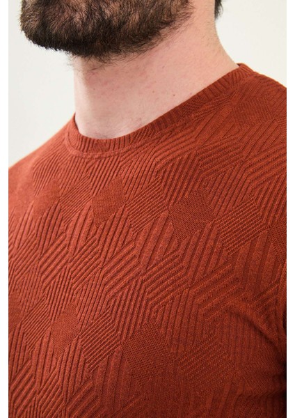 Desenli Kiremit Slim Fit Bisiklet Yaka Erkek T-Shirt fiyatları