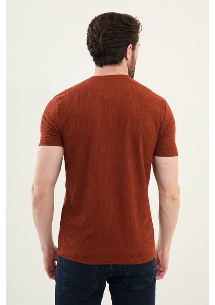 Desenli Kiremit Slim Fit Bisiklet Yaka Erkek T-Shirt modelleri