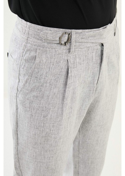 Kırçıllı Slim Fit Beli Tokalı Pileli Keten Erkek Pantolon fiyatları