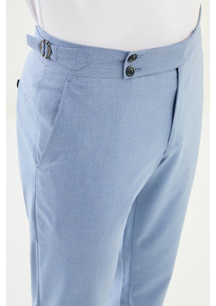 Desenli Mavi Slim Fit Beli Tokalı Erkek Pantolon fiyatları