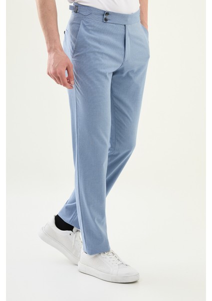 Desenli Mavi Slim Fit Beli Tokalı Erkek Pantolon modelleri