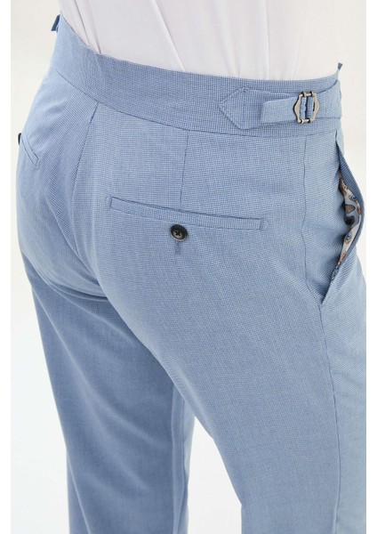 Desenli Mavi Slim Fit Beli Tokalı Erkek Pantolon fırsatları