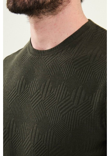 Desenli Haki Slim Fit Bisiklet Yaka Erkek T-Shirt fiyatları