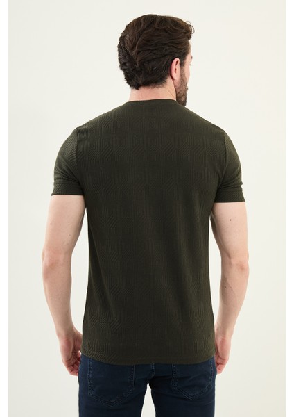 Desenli Haki Slim Fit Bisiklet Yaka Erkek T-Shirt modelleri