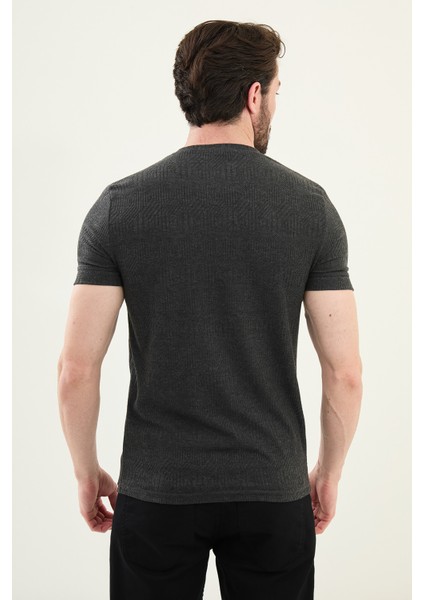 Desenli Antrasit Slim Fit Bisiklet Yaka Erkek T-Shirt modelleri