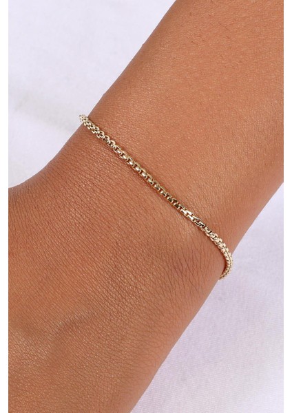 14 Ayar Altın Desenli Küp Zincir Bileklik