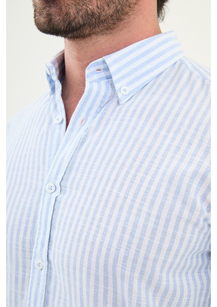 Çizgili Slim Fit Uzun Kollu Keten Erkek Gömlek fiyatları