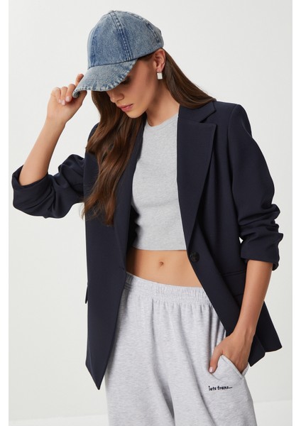Vatkalı Poliviskon Blazer Ceket LGP0018 Lacivert
