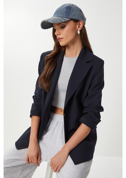 Vatkalı Poliviskon Blazer Ceket LGP0018 Lacivert fiyatları