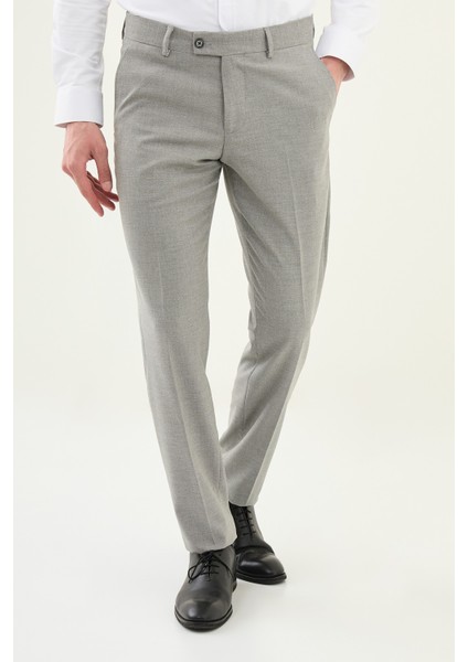 Desenli Gri Slim Fit Klasik Erkek Pantolon