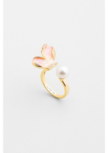 Inci Kanadı 18 Ayar Sarı Altın Kaplama Ayarlanabilir Gümüş Yüzük