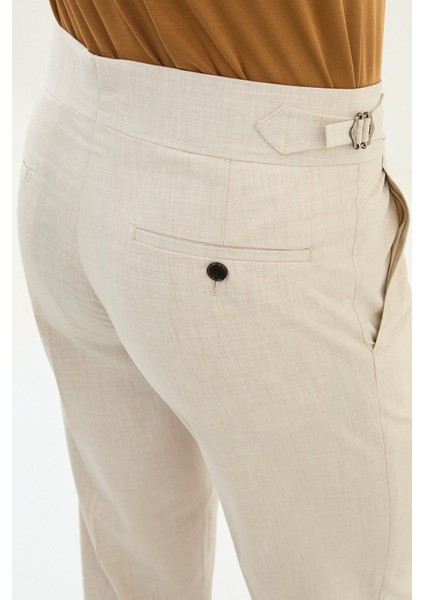 Düz Taş Rengi Slim Fit Beli Tokalı Erkek Pantolon fırsatları