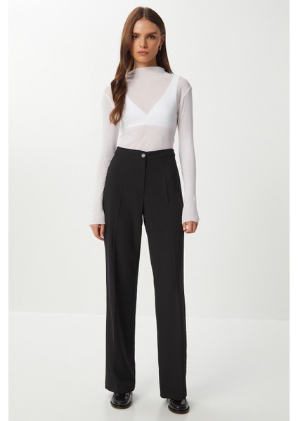 Dikişli Straight Poliviskon Pantolon LGP0023 Siyah