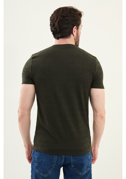 Desenli Haki Slim Fit Bisiklet Yaka Erkek T-Shirt modelleri