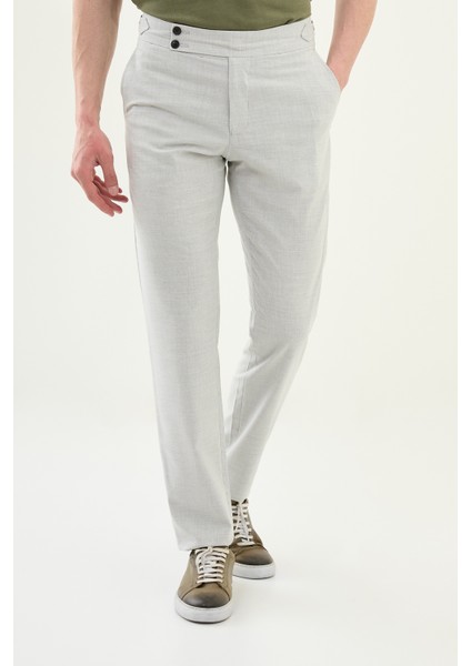 Desenli Vizon Rengi Slim Fit Beli Tokalı Erkek Pantolon