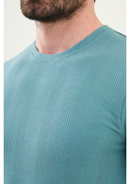 Desenli Açık Yeşil Slim Fit Bisiklet Yaka Erkek T-Shirt fiyatları