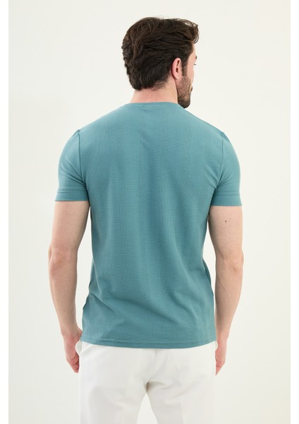 Desenli Açık Yeşil Slim Fit Bisiklet Yaka Erkek T-Shirt modelleri