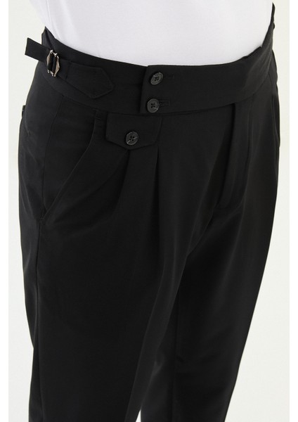 Pileli Siyah Super Slim Fit Beli Tokalı Erkek Pantolon fiyatları