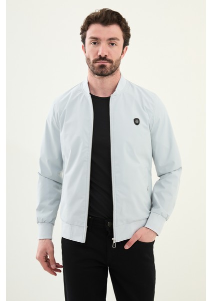 Düz Taş Rengi Slim Fit Hakim Yaka Erkek Mont