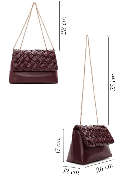 Kadın Bordo Uzun Zincir Askılı Örgülü Çapraz Çanta 25WBD290329 fiyatları