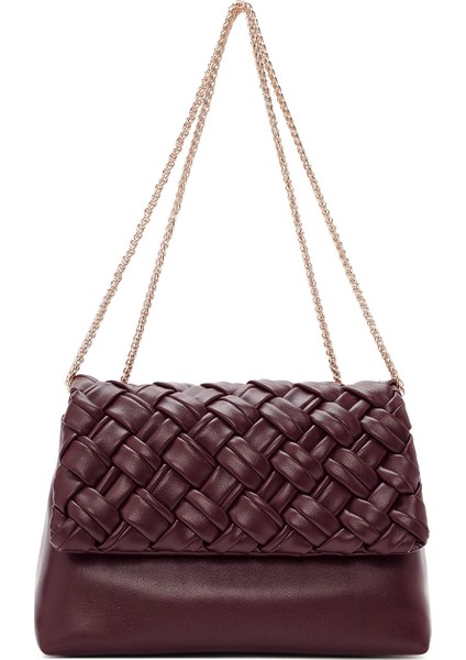 Kadın Bordo Uzun Zincir Askılı Örgülü Çapraz Çanta 25WBD290329 fırsatları