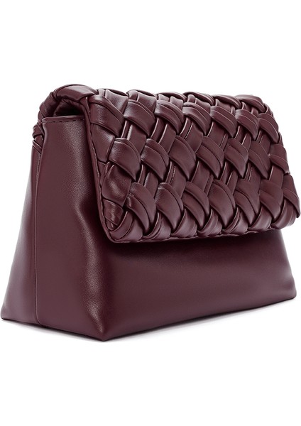 Kadın Bordo Uzun Zincir Askılı Örgülü Çapraz Çanta 25WBD290329