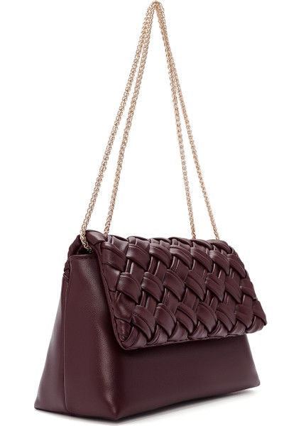 Kadın Bordo Uzun Zincir Askılı Örgülü Çapraz Çanta 25WBD290329