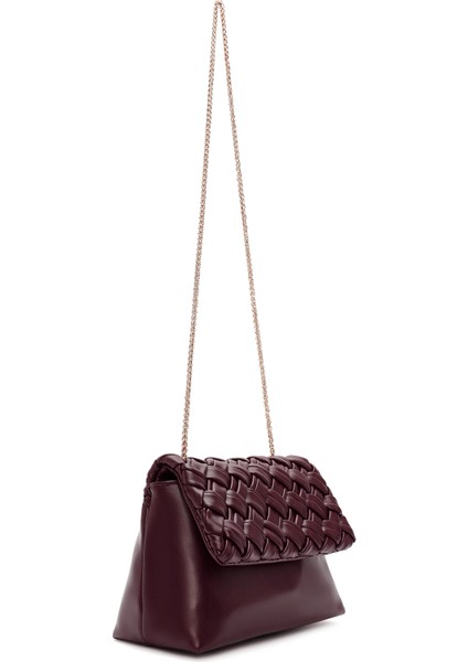 Kadın Bordo Uzun Zincir Askılı Örgülü Çapraz Çanta 25WBD290329