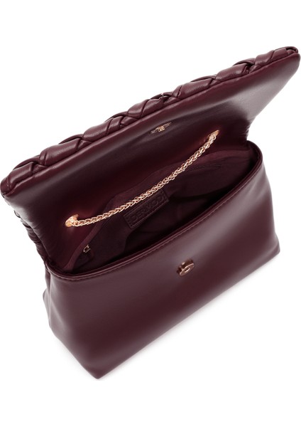 Kadın Bordo Uzun Zincir Askılı Örgülü Çapraz Çanta 25WBD290329