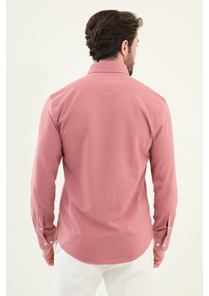 Gofreli Pembe Slim Fit Pamuk Erkek Gömlek modelleri