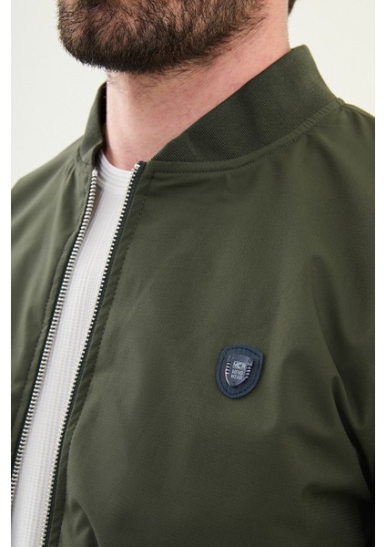 Düz Haki Slim Fit Hakim Yaka Erkek Mont fiyatları