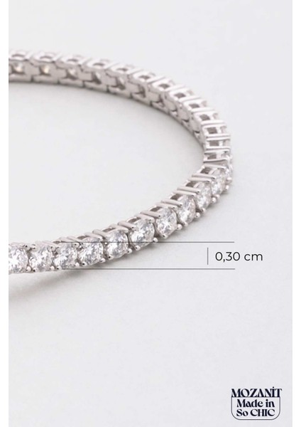 Mozanit Işığı 18 Ayar Beyaz Altın Kaplama 17 cm Gümüş Bileklik modelleri