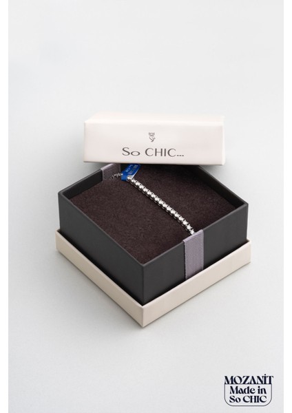 Mozanit Işığı 18 Ayar Beyaz Altın Kaplama 17 cm Gümüş Bileklik indirimleri