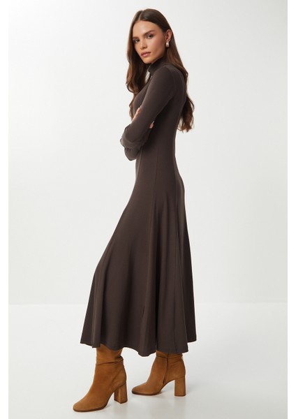 Kloş Uzun Modal Elbise LUB0235 Kahverengi modelleri