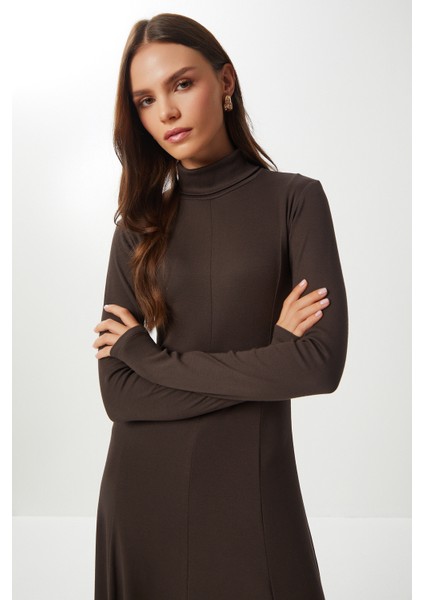 Kloş Uzun Modal Elbise LUB0235 Kahverengi fırsatları