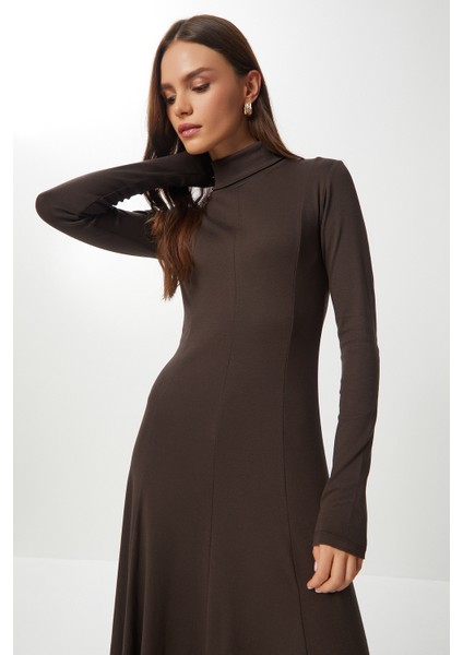 Kloş Uzun Modal Elbise LUB0235 Kahverengi indirimleri