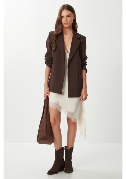 Vatkalı Poliviskon Blazer Ceket LGP0018 Kahverengi fiyatları