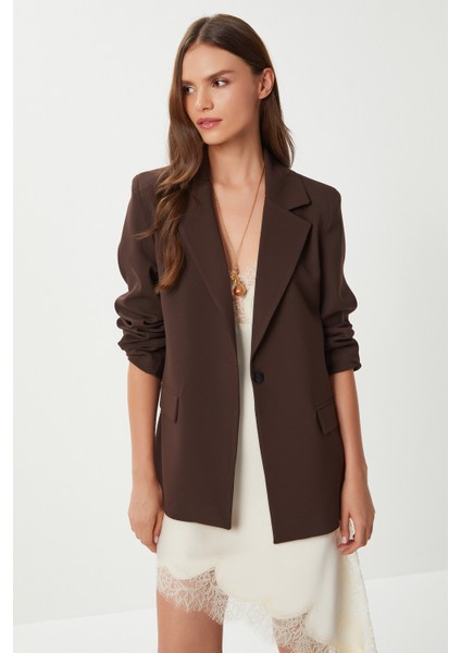 Vatkalı Poliviskon Blazer Ceket LGP0018 Kahverengi modelleri