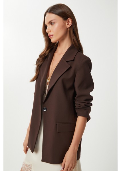 Vatkalı Poliviskon Blazer Ceket LGP0018 Kahverengi fırsatları
