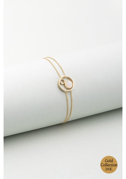 Ay Taşlı 14 Ayar Sarı Altın 19 cm Bileklik