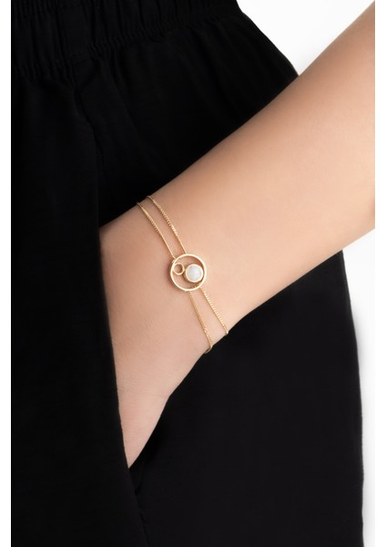 Ay Taşlı 14 Ayar Sarı Altın 19 cm Bileklik fiyatları