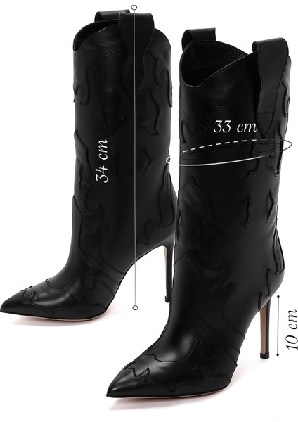 Kadın Siyah Desenli Ince Topuklu Deri Çizme 25WFD120418 fiyatları