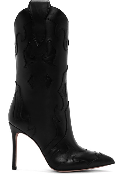 Kadın Siyah Desenli Ince Topuklu Deri Çizme 25WFD120418 fırsatları