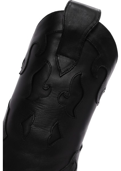 Kadın Siyah Desenli Ince Topuklu Deri Çizme 25WFD120418