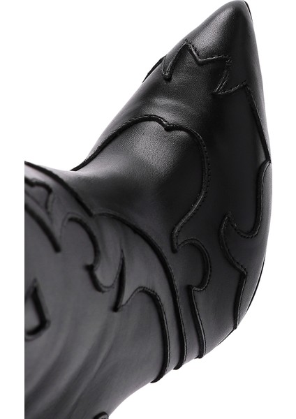 Kadın Siyah Desenli Ince Topuklu Deri Çizme 25WFD120418